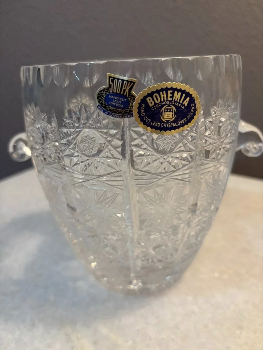 Vintage Bohemia Crystal Ice Bucket New with Tags Bar Cart Decor